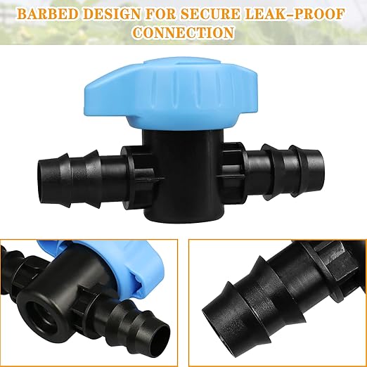 Gardrip 5 Pack 1/2 Inch Drip Irrigation Valve: 1/2 in. in-Line Shut Off Valves for 1/2 Inch Drip Irrigation Tubing (.570-.620" ID) Barbed Cut Off Switch Valve for Garden Irrigation System
