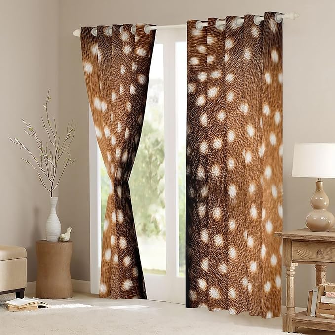 Erosebridal Brown Deer Hide Curtains,Hunting Elk Reindeer Fur Window Curtains 2 Panels 52" Wx63 L,Jungle Woodland Animal Skin Curtains & Drapes,Wild Safari Themed Wild Animals Print Window Treatments
