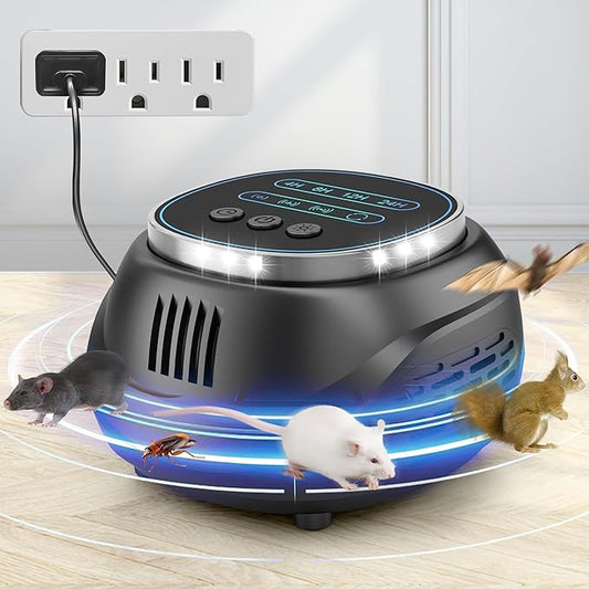 (2026 Upgraded) Ultrasonic Rodent & Pest Indoor Repeller - Stronger Driving Force, Repellent for Mouse, Rats, Squirrels, Bats, Roaches, Spiders & Bugs | Plug-in Control, 4 Modes, Covers 1300 Sq Ft
