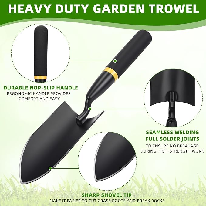 20 Pcs Garden Hand Trowel Heavy Duty Carbon Steel Garden Shovels Tools with Resin Rubberized Handle for Camping, Digging, Soil Planting, Transplanting, Lawn Yard Farm (Broad Trowels)