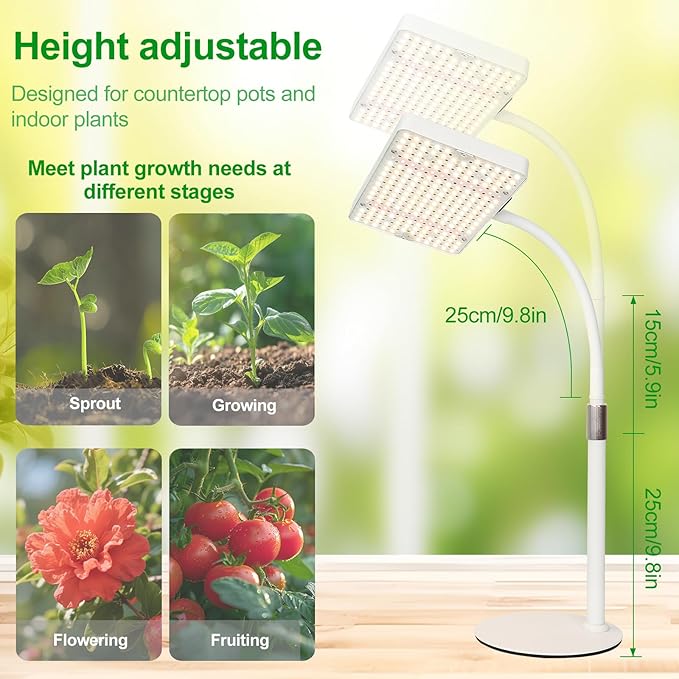 2Pack Desk Grow Light LED Full Spectrum UV IR, Veg Seed Starting Seedlings Bonsai Houseplant Plant Light, Table Top Grow Lights for Indoor Plants, 16"-24" Height Adjustable