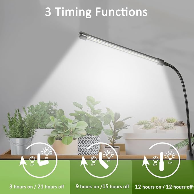 Clip On Grow Light for Indoor Plants,Full Spectrum Led Plant Grow Lights with Auto-Timer, Plant Growing Lamp for Seed Starting,Houseplants, Bonsai, Pot Plant,2 Lamps(2pack)
