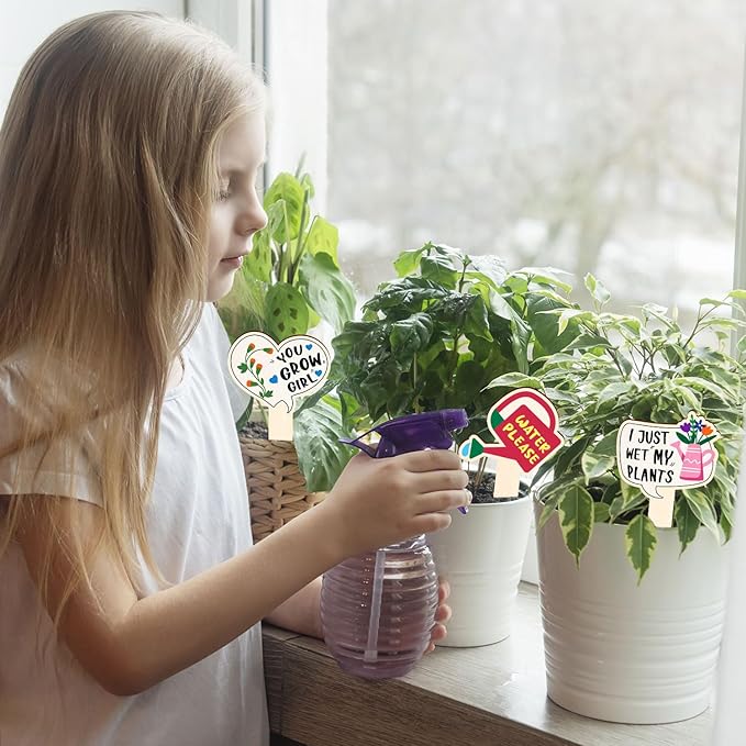 JUYRLE Funny Wooden Plant Labels - 15 Pack Tags for Succulents, Flowers, Greenery; Waterproof, Outdoor Garden Plant Markers; Perfect Gifts for Plant Lovers
