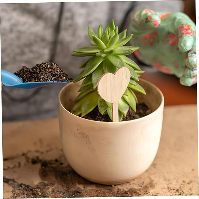 20pcs Wooden Heart Plant Labels - Cute Garden Markers for Potted Plants - Durable Plant Tags for Use