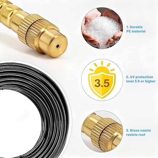 360° Adjustable Drip Irrigation System - Compatible 1/4" Irrigation System, 50FT Garden Watering Atomizing System with 15 Nozzles, Greenhouse Accessories for Yard, Lawn, Plants, Garden