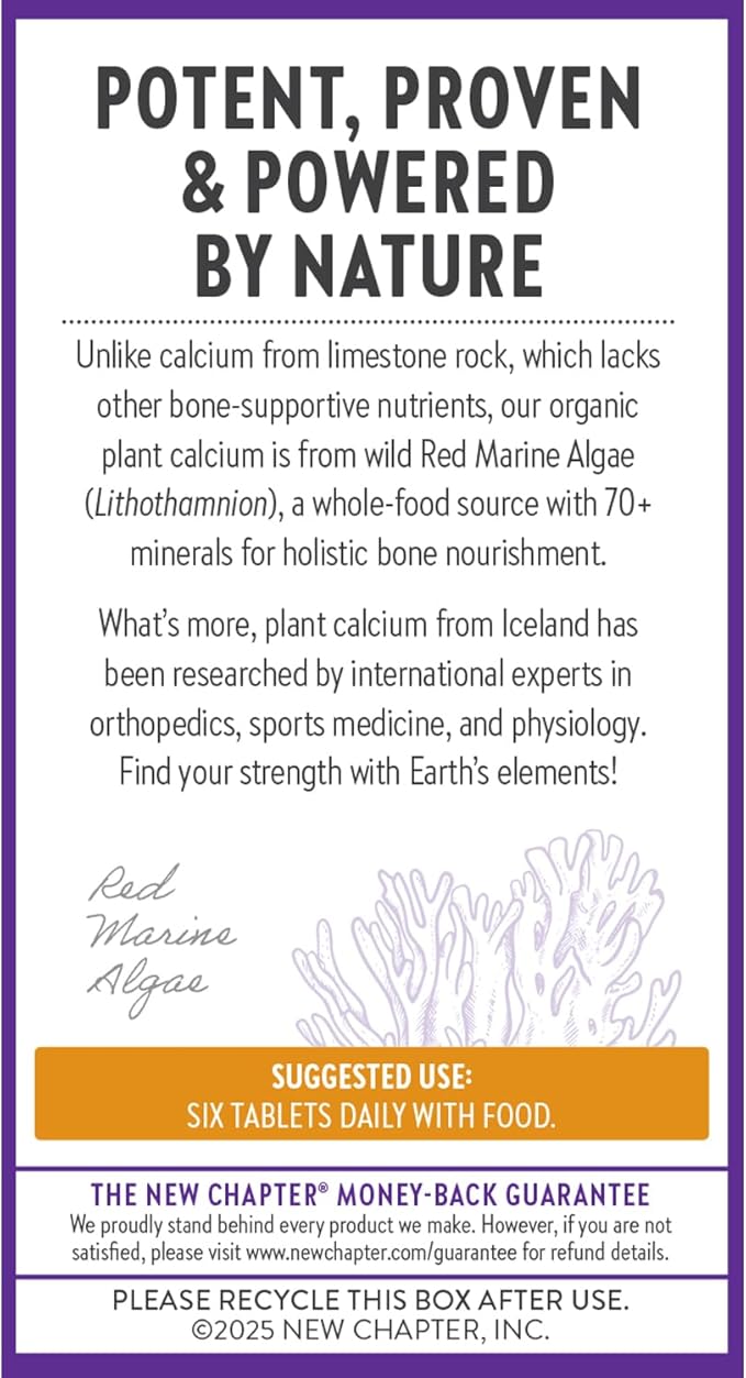 New Chapter Calcium Supplement - Bone Strength Tiny Tabs Plant-Based USDA Organic Calcium with Magnesium, Vitamin D3+K2, for Bone Health & Joint Mobility, Heart Support, 905 mg dose - 120 Tiny Tabs
