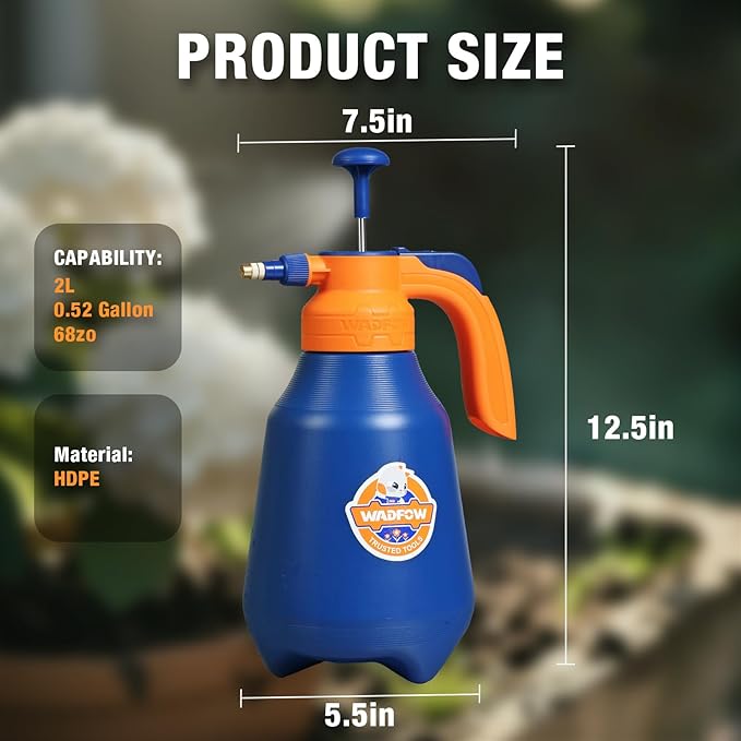 WADFOW 0.52 Gallon Garden Pump Sprayer, 68oz Lawn & Garden Pressure Water Spray Bottle with Adjustable Nozzle, Lock-on Feature, 2L