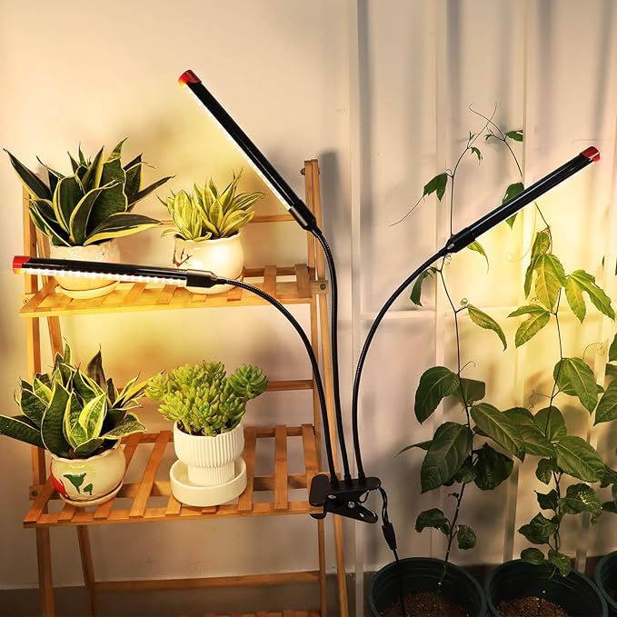 FRGROW Clip Grow Lights for Indoor Plants, Seed Starting, Bonsai, 4/8/12/16/20H Timer, Full Spectrum Plant Growing Lamps, 27 Watt Power Draw, NO Need Adapter, 360° Gooseneck