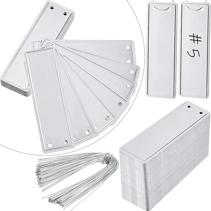 Ripeng 60 Pieces Aluminum Metal Plant Labels Writable Seedling Tree Tags with 6 Inch Wires Waterproof Double Sided Write for Plant Garden Marker Outdoor Identification and Greenhouse