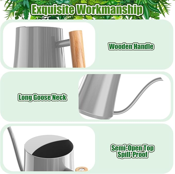 Watering Can Indoor Plants 35oz Elephant Gray Water Can Indoor Metal Small Water Can Pot with Long Spout for House Bonsai Plants Garden Flower Decorative
