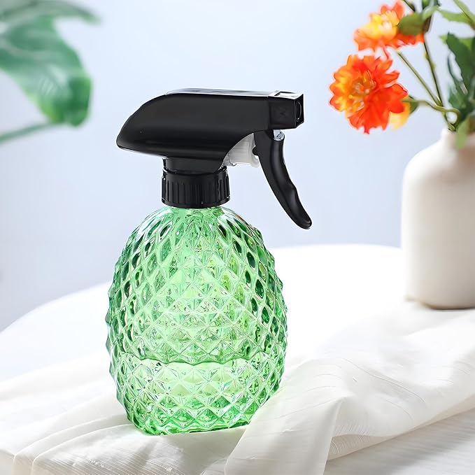 Glass Plant Mister Water Spray Bottle 12oz, Green Mist Spray Bottle for Inside Plants, Hair, Cleaning, Essential Oils, Cats