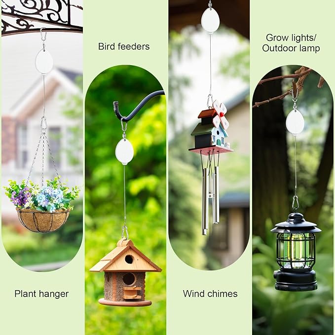2026New 2Pcs Retractable Plant Hanger with Leaf Texture,44Lbs Load Capacity,Auto Lock,Adjustable Hook for Hanging Plants,Bird Feed,Wind Chimes,Garden Pots,Rust-Proof Stainless Steel,White