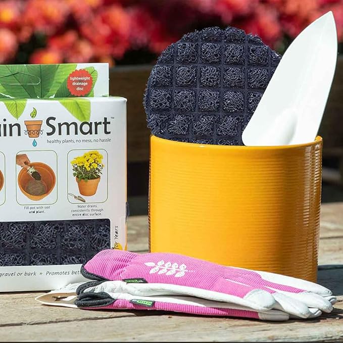 Drain Smart 3D Mesh Planter Pot Drainage Insert Disc – Made in USA – Keeps Soil in, Lets Water Drain Out – Cleaner, Lighter Alternative to Gravel for Indoor & Outdoor Planters (9" – 2 Pack)