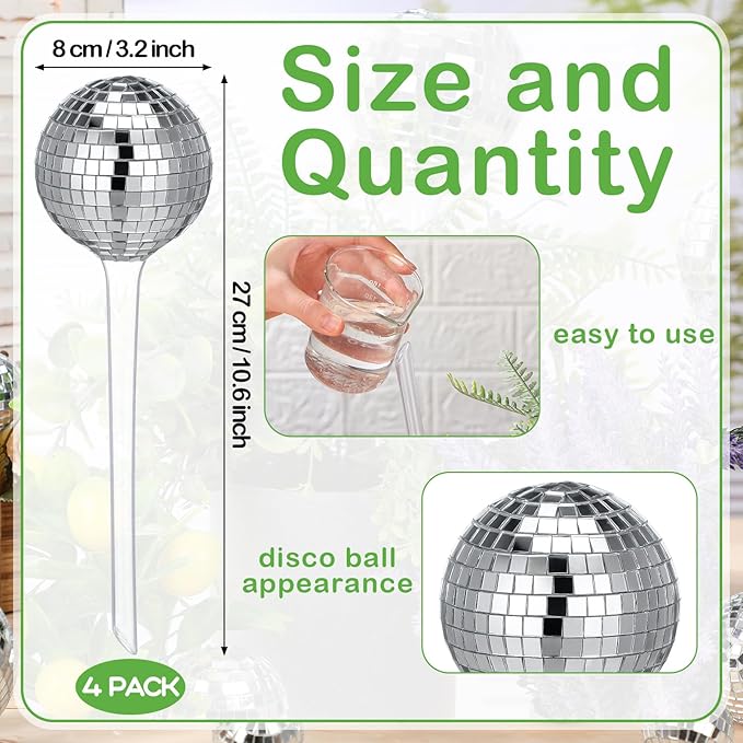 4 Pcs Plant Self Watering Disco Ball Globes 10.6 Inch Disco Self Watering Globes Automatic Drip Irrigation Devices for Indoor Outdoor Flowerpot Hanging Plants Home Garden