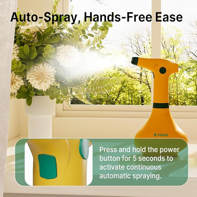 T TOVIA:Electric Sprayer, 1 Liter USB-C Battery Spray Bottle Powered, Rechargeable, Portable Garden ，Plant Misters for Inside， Outdoor and Indoor Plants,Cleans and Gardens, Handheld
