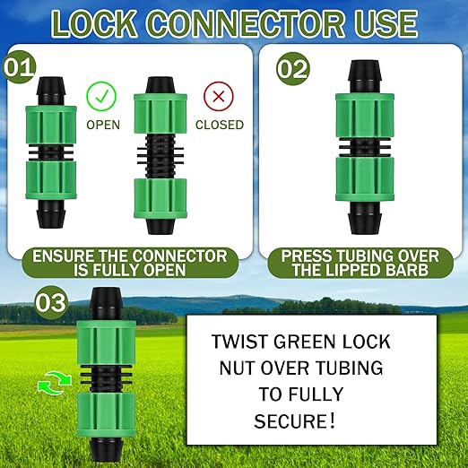 Tondiamo 50 Pcs Garden 5/8" Drip Irrigation Tape Tubing Fittings Kit Include Connector, Tee Coupling, Elbows, Tubing End Cap, On/Off Valve Barb for Most 16-17 mm Tubing Irrigation System(Green)
