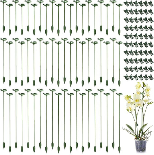 ZEAYEA 60 Pack Plant Support Stakes with 60 Pcs Plant Clips, Plastic Single Stem Plant Cage Support Ring, Garden Floral Flower Support Hoops for Indoor Outdoor Orchid Amaryllis Tomato Peony Lily Rose