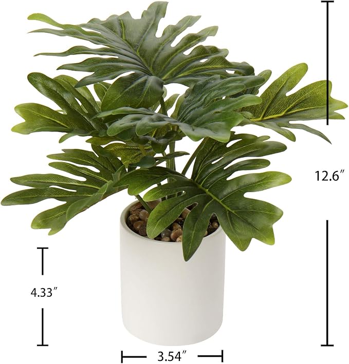 Briful Artificial Monstera Plant 13" Small Fake Plant in Ceramic Pot Potted Faux Plant Indoor for Home Bathroom Living Room Table Office Shelf Desk Decorations