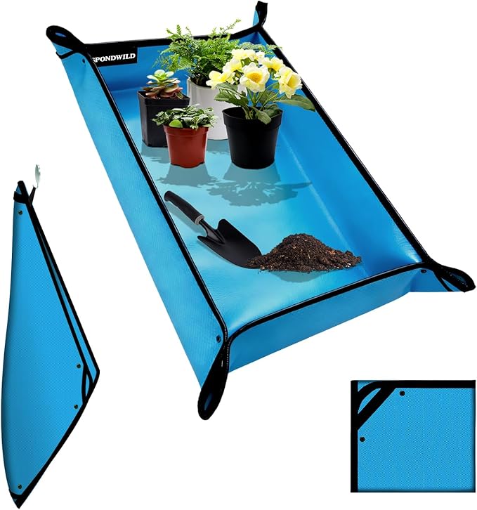 Large Plant Transplanting Mat - Thickened Waterproof Potting Mat, Succulent Gardening Mat, Portable Repotting Mat for Mess Control, Indoor Outdoor Use (PVC-Blue 43.5"x29.5")