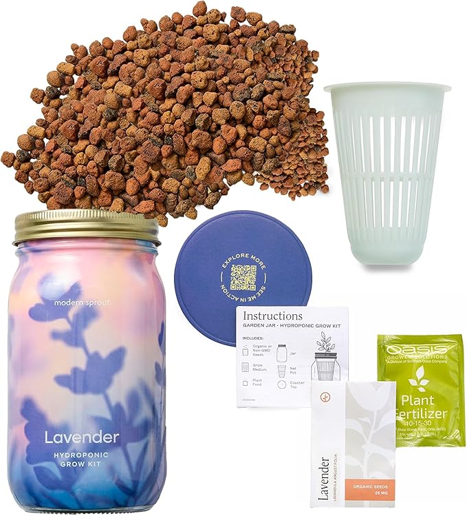 Modern Sprout Mason Garden Jar - Self-Watering Hydroponics Growing System Kit with Organic Herb Seeds - Jar Planter for Indoor Herb Garden - Seed Starter Kit - Home Decor & Gifting - Lavender