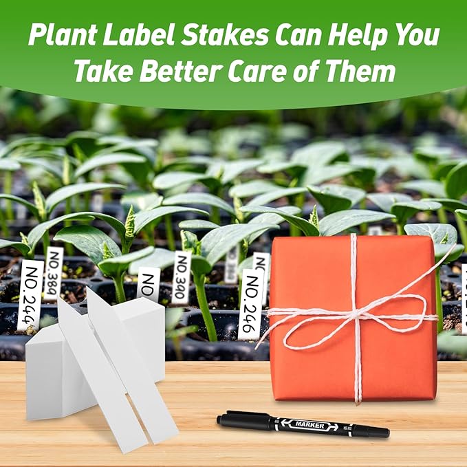 DMSKY Plant Labels 4 Inch 300 Pcs, White Plastic Plant Tags for Seedlings, Plant Markers for Outdoor Garden Waterproof Nursery Garden Labels with Permanet Marking Pen