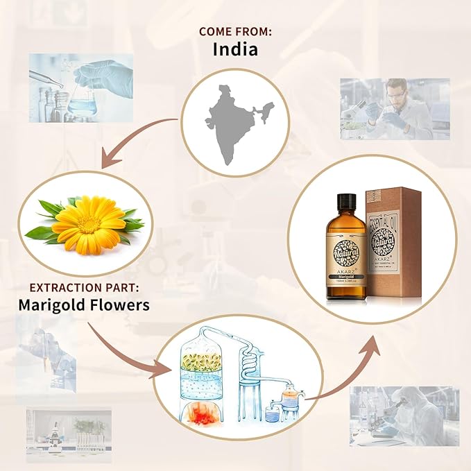 AKARZ 100ml Marigold Essential Oil Natural Marigold Oil Pure for Candle Making,DIY Skincare Products Massage,Home Spa Relaxation