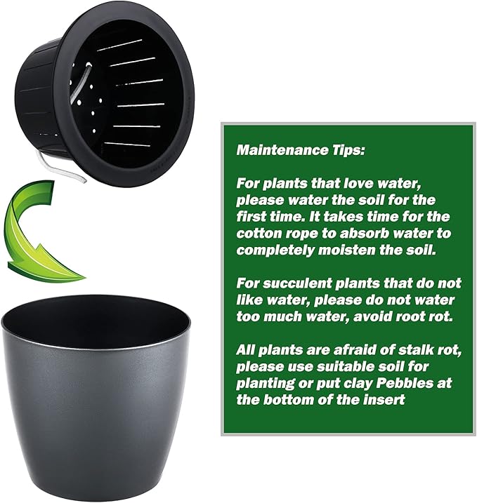 Planterhoma 6.7 Inch Self Watering Pots for Indoor Plants, 6 Packs African Violet Pots, Black Wick Pot with Drainage Holes, Self Watering Planters for Orchid, Devil's Ivy, Silver/Rose Gold