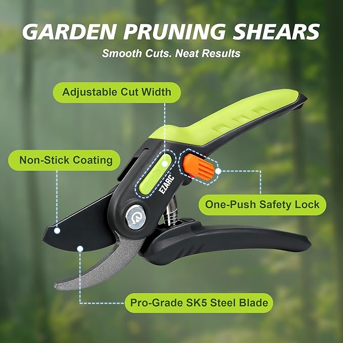 EZARC Garden Pruning Shears, Bypass Hand Pruner 1 Inch Cut Capacity, Garden Clippers Hand Tools for Cutting Flowers, Trimming Plants, Picking Fruits, 1 Pack