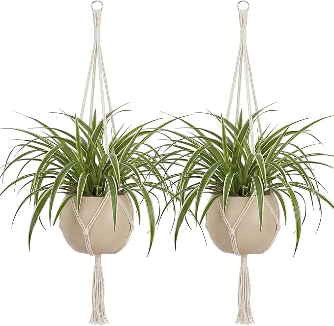 EBOOT 2 Pack 48 Inch Large Macrame Plant Hanger Rope to Hang Flower Pot Plant Holder for Indoor Outdoor Decorations, 4 Legs (Creamy White)