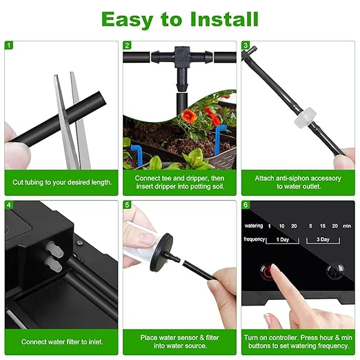 Solar Automatic Drip Irrigation Kit System, 50FT Solar Powered Auto Easy DIY Watering Device Supported Pots Plants, 6 Timing Modes with Anti-Siphoning Device