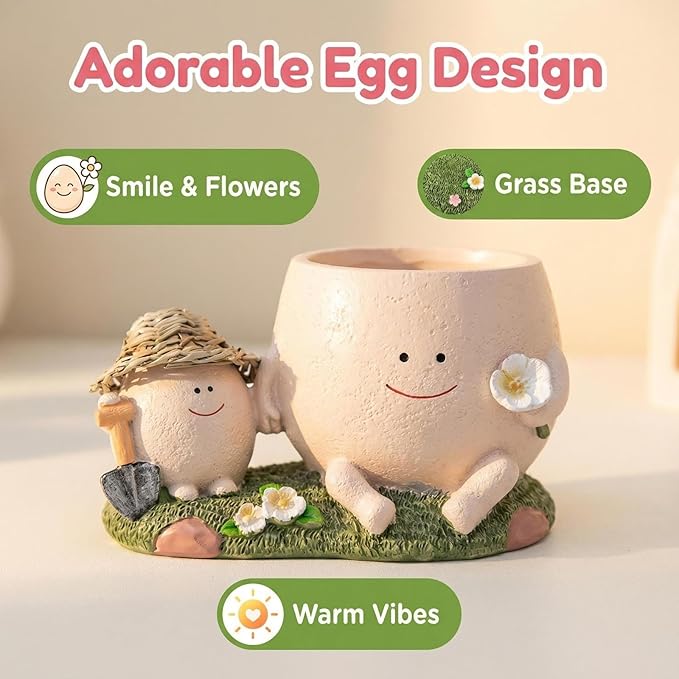 TEARS OF GAIA Lovely Face Planter Pot, Cute Resin Flower Head Planters with Drainage, for Mom, Funny Succulent Plant Lover Gift, Unique Gift Ideal for Plant Lovers (Parent-Child Time)