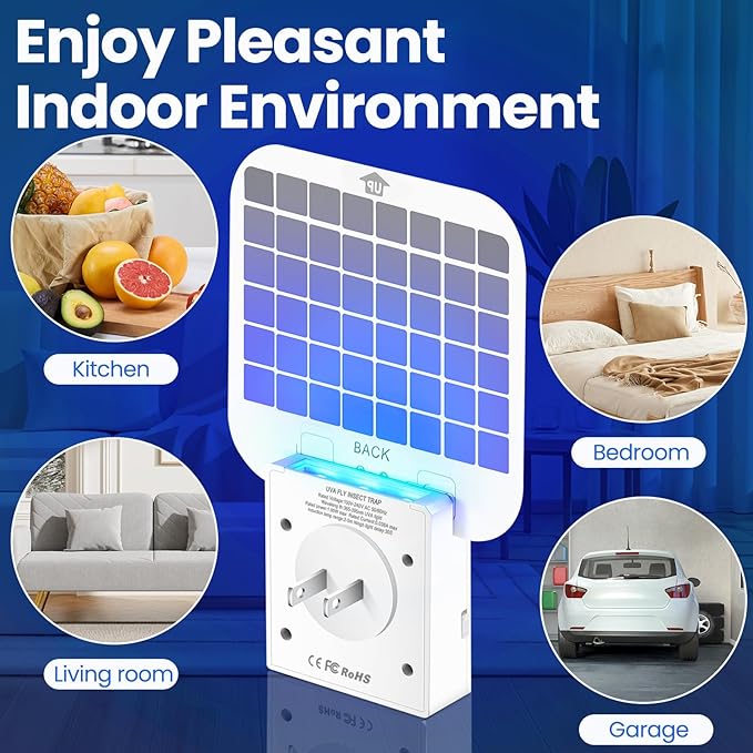 Fruit Fly Traps for Indoors, Plug in Flying Insect Trap with Auto Night Light, Bug Catcher Indoor, Fly Trap Indoor for Fruit Flies, Gnats, Mosquito, Moths (1 Device + 5 Glue Cards)