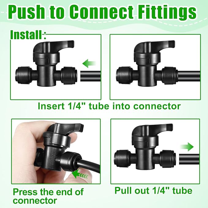 10 Pack 1/4" Quick Connect Fittings Shut Off Valve,1/4 Inch Irrigation Tubing Fittings Anti-Drop Push to Connect Fittings Locked Coupling Valve
