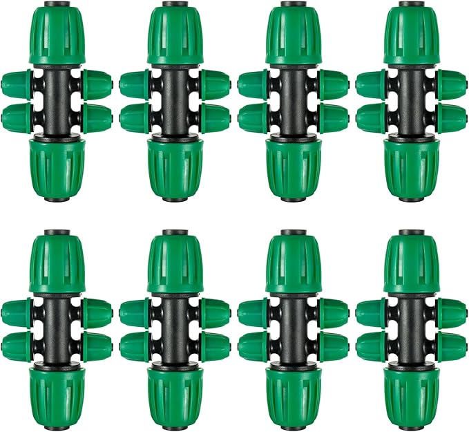 10 Pcs 1/2 to 1/4 inch Garden Hose Tubing Irrigation Fittings,6-Way Anti-Leak 1/2'' to 1/4'' Locked Barbed Drip Irrigation Tee Connectors (1/2"IDx0.6-0.63"OD) 1/2'' to 1/4'' Irrigation Tubing Fitting