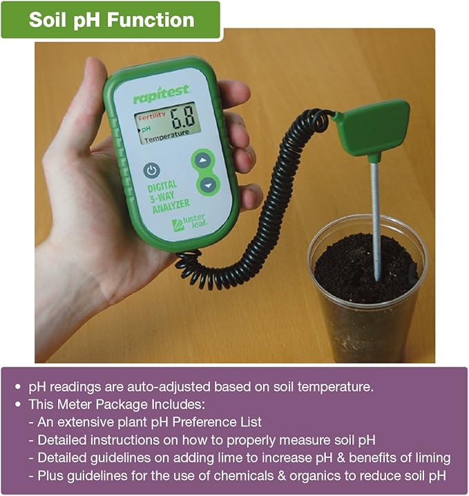 Luster Leaf Fertility and Temperature Rapitest 1835 Digital 3 Way Analyzer for Soil pH