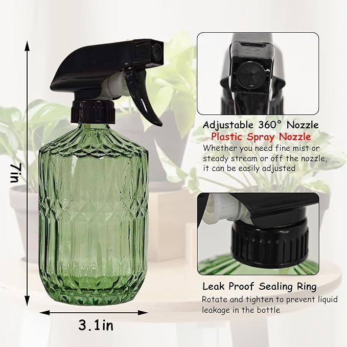 YYTSGG Glass Plant Mister Bottle, 15oz Refillable Water Spray Bottle with Adjustable Mist Nozzle for Indoor Flowers, Outdoor Gardening, Cleaning, Hair and Pets Care (Army Green)