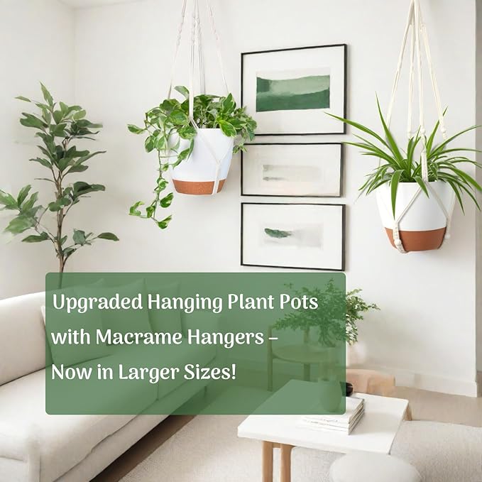 Bouqlife 3 Pack 10/8/7 Inch Hanging Planters for Indoor Plants with Self-Watering Hanging Pots with Drainage, 3 Different Size Macrame Plant Hangers with Hooks White Large