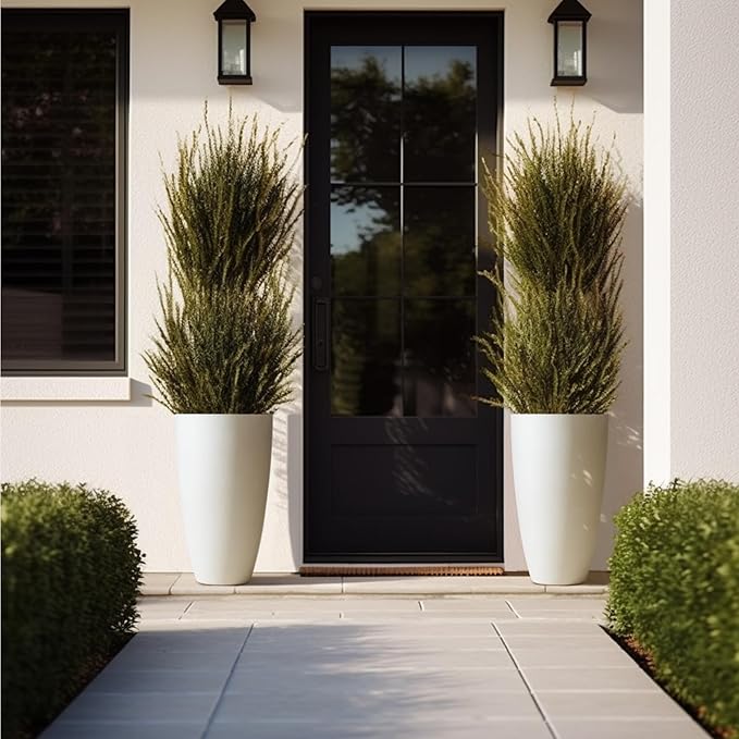 LA Jolie Muse Tall White Planters Set of 2,20 Inch Indoor/Outdoor Round Planters with Shelf Inset,Modern Large Planters with Drainage Holes for Front Door,Balcony and Patio Deck
