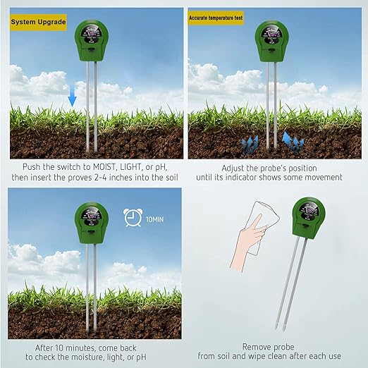 2Pcs Soil Moisture Meter,3 in 1 Moisture Meter for Plants, Tester for Moist, Light,Nutrients, pH, Soil Test Kit, Great for Garden, Lawn, Farm, Indoor & Outdoor Use, No Battery Required