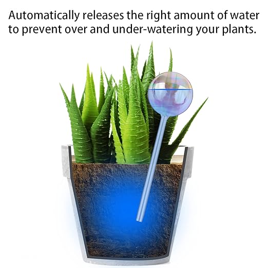 Tomorotec [4 PCS] Light Iridescent Rainbow Gradient Color Clear Glass Self-Watering System Spikes, Automatic Plant Waterer Bulbs