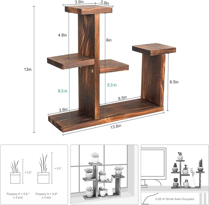 Wooden Tabletop Plant Stand - 5 Tier Succulent Plant Holder Decorative Planter Holder, Small Desktop Flower Pot Rack Shelf for Decoration Living Room Home Office Windowsill