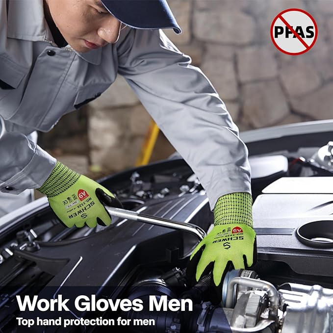 Schwer ProGuard Highest Level Cut Resistant Work Gloves PR3326 for Extreme Protection，ANSI A9 Cut Gloves with Reinforced Thumb, Non Slip, Breathable, Durable, Touch-screen, Yellow 1 Pair（M）