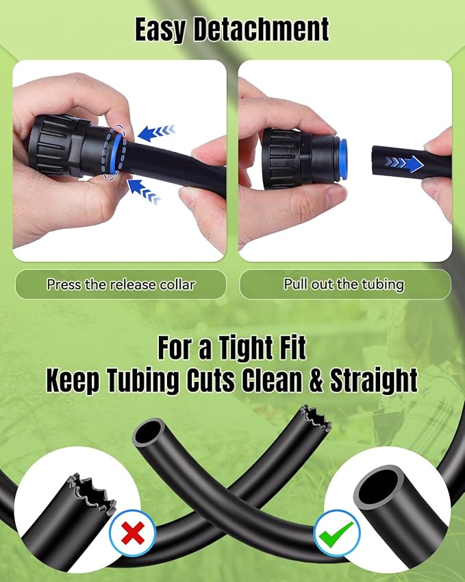 Pawfly 8 Pcs 3/4" to 1/2" Drip Irrigation Faucet Adapters, Quick Connect 3/4" FHT Faucet to 1/2" Tubing Connectors, Push-to-Fit Garden Hose Adapters, Anti-Leak Drip Irrigation Hose Connectors
