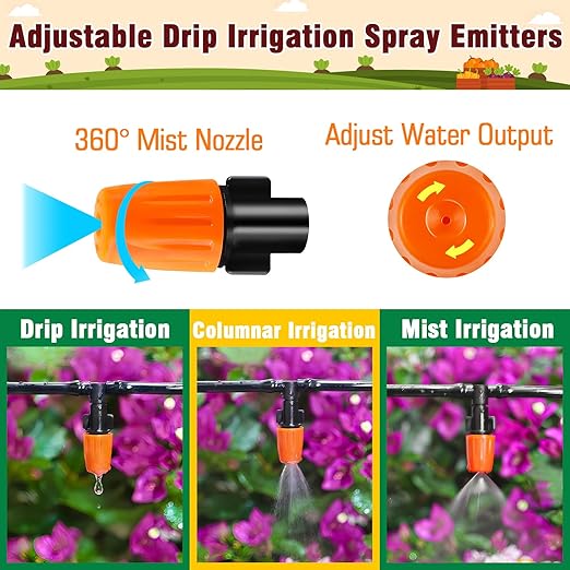 220-Piece Drip Irrigation Fittings Kit for 1/4" Tubing, Complete Set of Drip Barbed Connectors (Nozzle, Micro Dripper, Nozzle Tee, Single Barb, Coupling, Tee, Elbow, Valve, Plug, Cross, Stake)