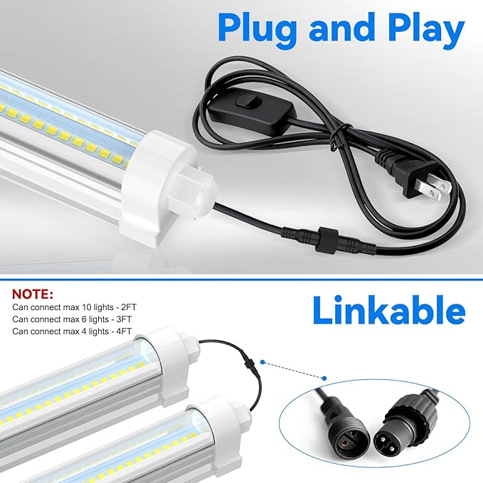 JESLED 4FT Waterproof Grow Lights for Indoor Plants, Sunlight Full Spectrum 5000K LED for Seed Starting, Seedling & Vegetables, 96W(2 X 48W,600W Equiv), Linkable Grow Light Strip with Switch, 2P