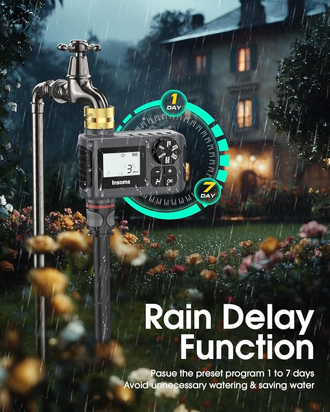 Water Timer for Outdoor Garden Hose, Hose Timer with Rain Delay/Manual Mode, Automatic Drip Irrigation Controller System for Lawn Yard Garden Watering
