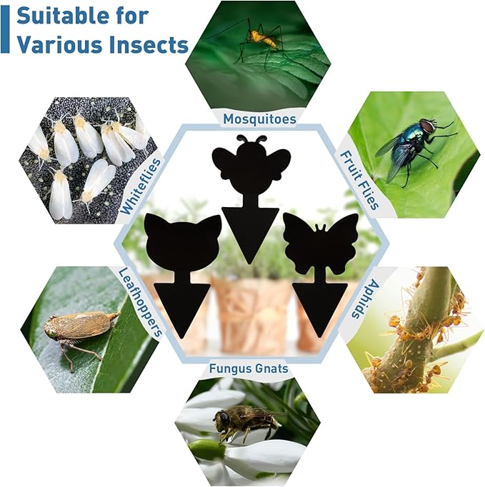 120 Pack Fruit Fly Traps for Indoor Outdoor, 3 Shapes Black Sticky Bug Traps, Double-Side Fungus Gnat Killer for Houseplants, Mosquitos, Flying Insects
