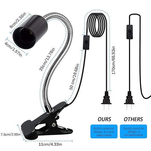 E26/E27 Desk Clip Lamp Holder Wire Neck Clip Holder Clamp Clip on Light Flexible Gooseneck Clamp Light Socket Table Light Adapter for Plant Grow