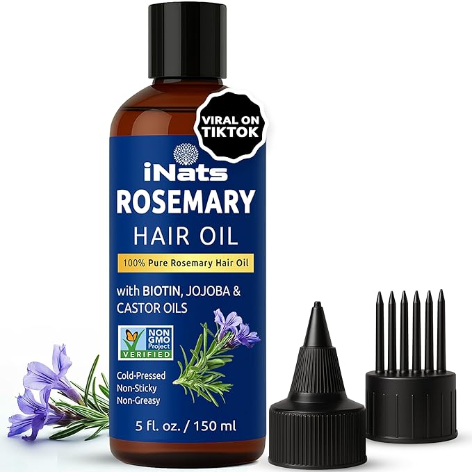 100% Pure Rosemary Oil for Hair Growth (5 fl oz) - Cold Pressed & Natural Infused w/Biotin, Jojoba & Castor Oils - Hair Oil Repairs Dry Damaged Hair, Strengthening, Healthier, Nourishing Hair