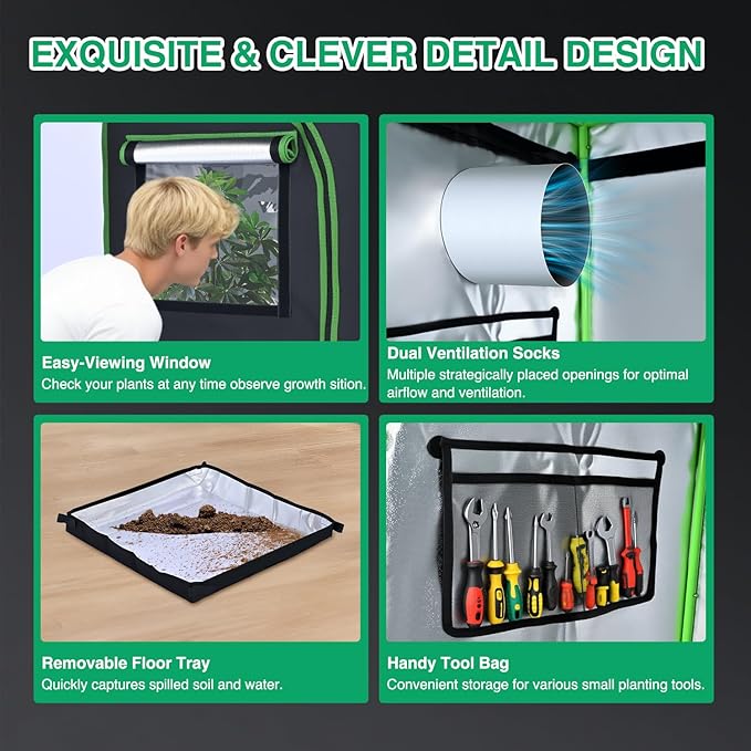 Yesker 2x2 Grow Tent 24"x24"x48" High Reflective Mylar Small Indoor Growing Tents 600D Oxford Cloth with Observation Window and Removable Floor Tray for Hydroponics Indoor Plants Fruit Flower Growing